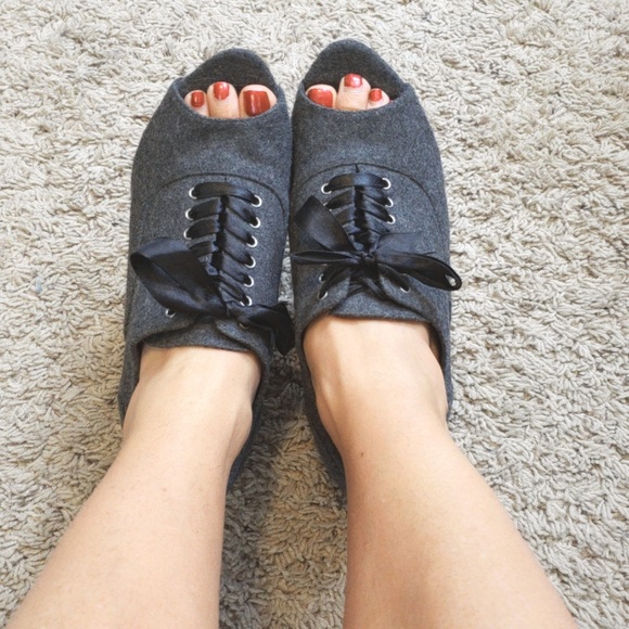 LC Lauren Conrad Shoes - Lauren Conrad Women's Gray Wool Peep-Toe Booties